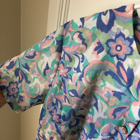 Vintage Vtg Pastel Floral Button Cropped Blouse Large L Easter - Picture 4 of 7